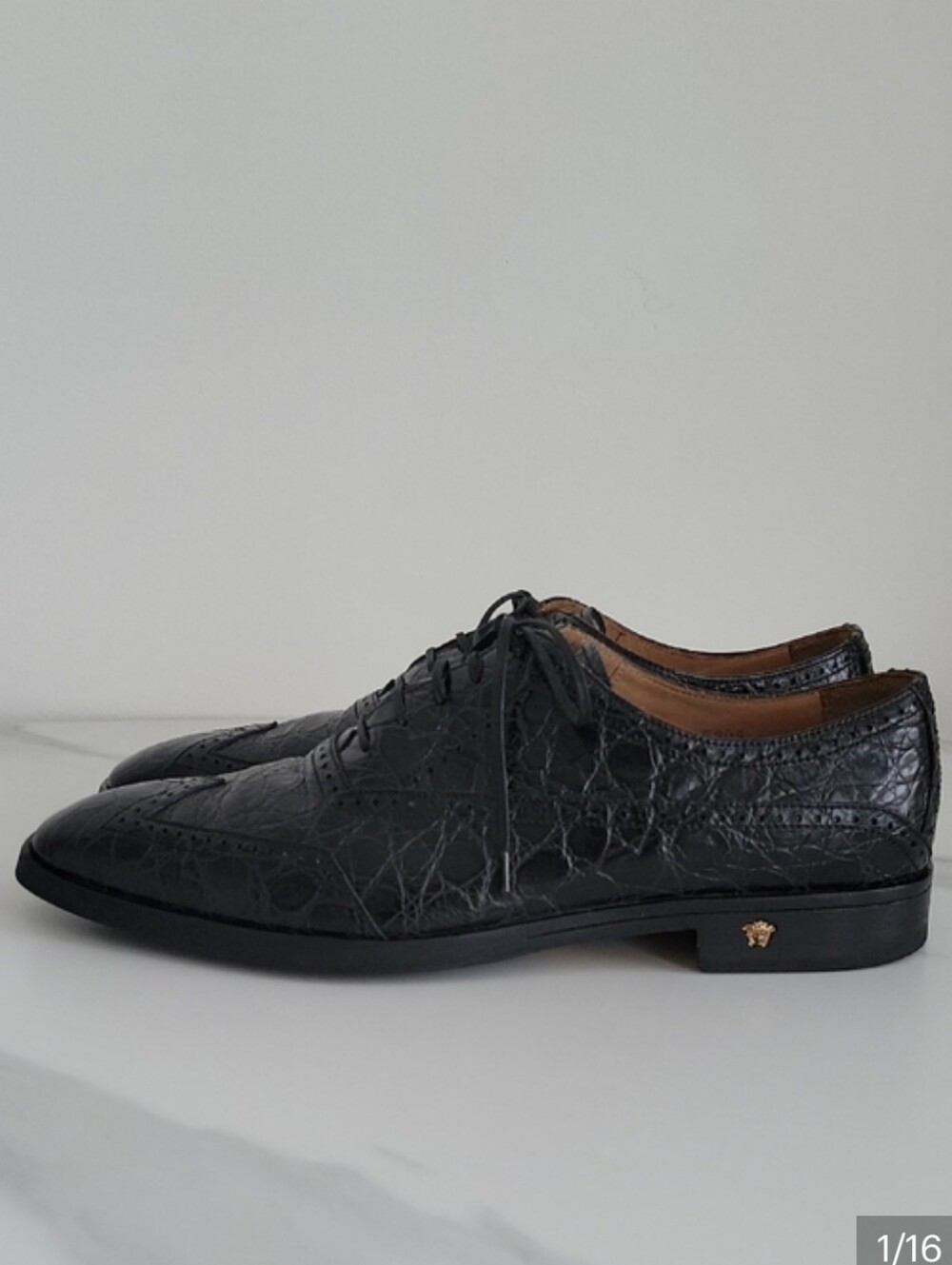 Versace Black Croc-Embossed Leather Derby Shoes